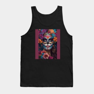 Fiesta of Colors: Woman in Sugar Skull Makeup Art Tank Top